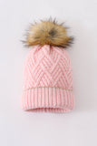 Pink cross cable knit pom pom beanie hat baby toddler adult - Aaria Tees Aaria Tees