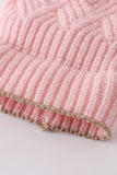 Pink cross cable knit pom pom beanie hat baby toddler adult - Aaria Tees Aaria Tees