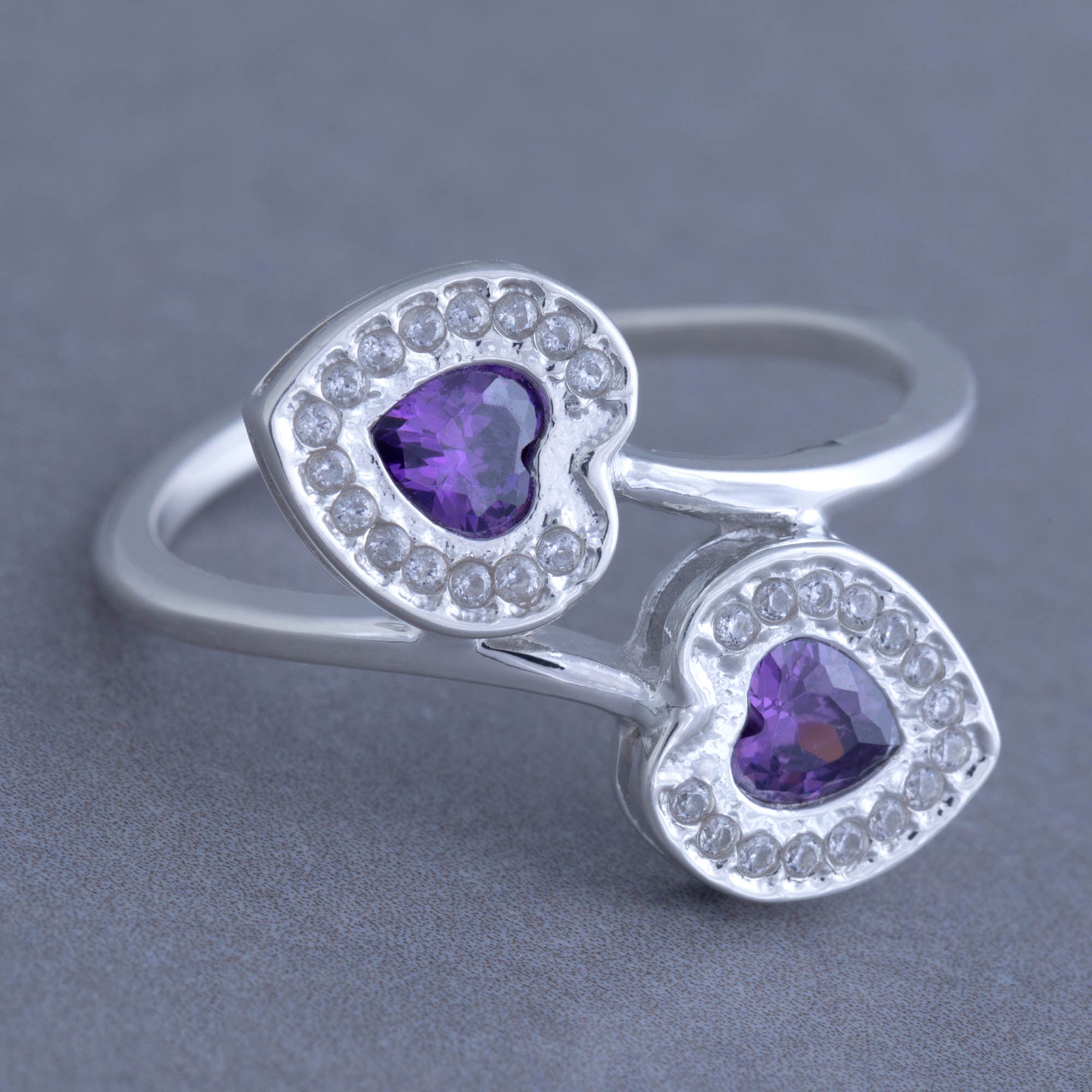 Two Hearts Sterling & Crystal Ring - Aaria Tees Aaria Tees