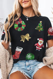 Black Sequin Christmas Essentials Graphic Crewneck T Shirt - Aaria Tees Aaria Tees