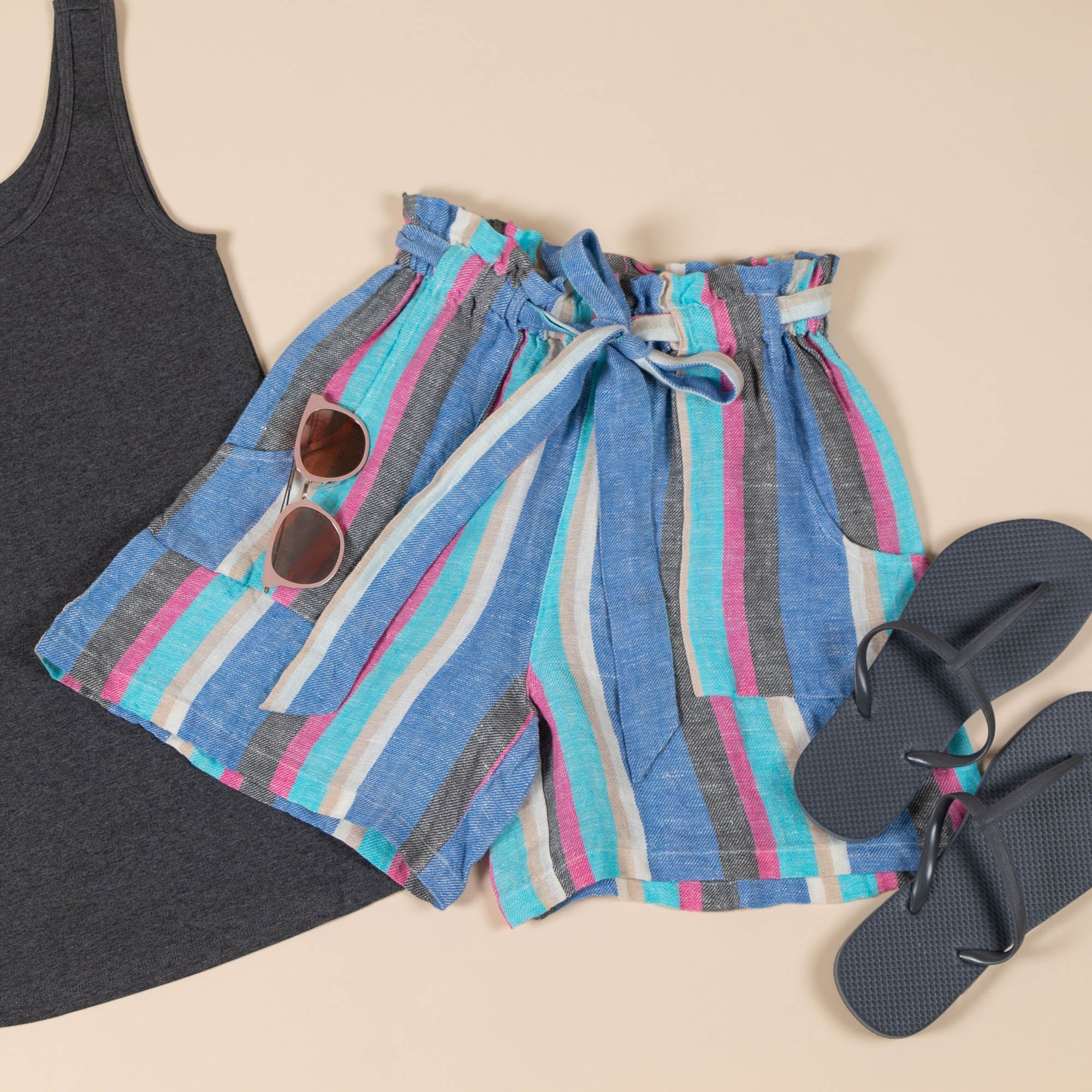 Faded Rainbow Linen Shorts - Aaria Tees Aaria Tees