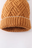 Camel cross cable knit pom pom beanie hat baby toddler adult - Aaria Tees Aaria Tees