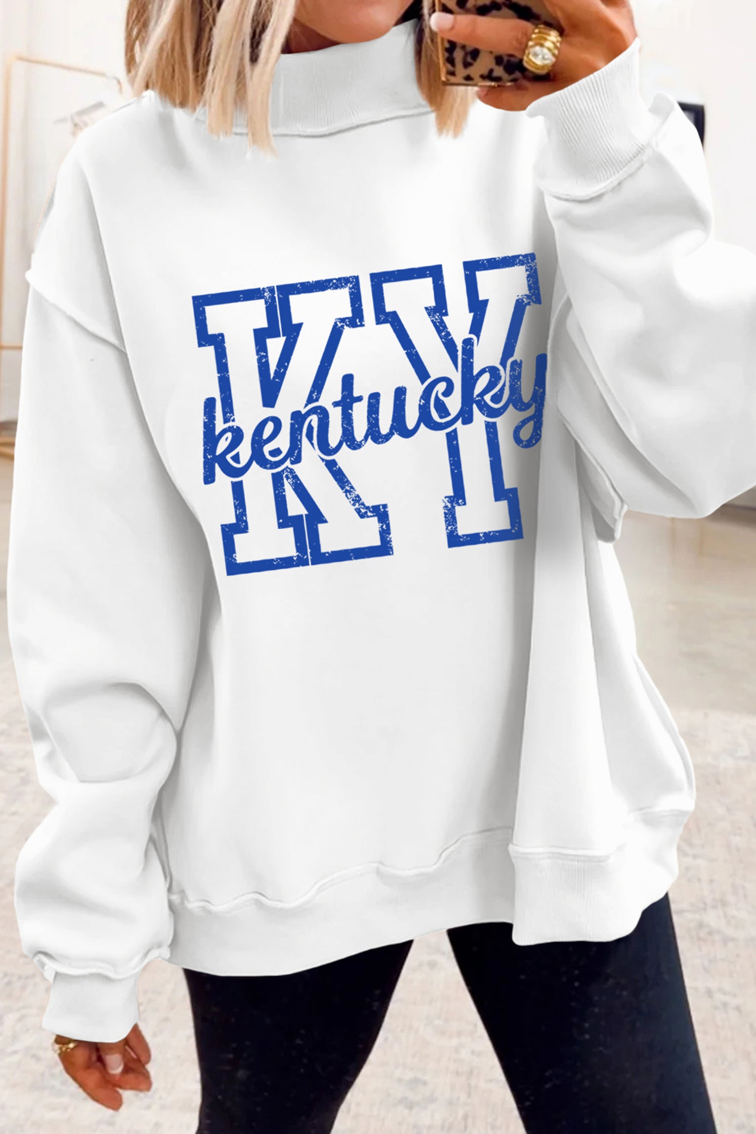 White Kentucky Graphic Mock Neck Reversible Sweatshirt - Aaria Tees Aaria Tees