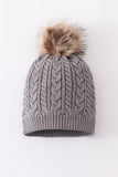 Grey cable knit pom pom beanie hat baby toddler adult - Aaria Tees Aaria Tees