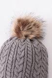 Grey cable knit pom pom beanie hat baby toddler adult - Aaria Tees Aaria Tees