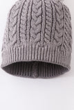 Grey cable knit pom pom beanie hat baby toddler adult - Aaria Tees Aaria Tees