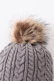 Grey cable knit pom pom beanie hat baby toddler adult - Aaria Tees Aaria Tees