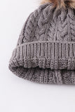 Grey cable knit pom pom beanie hat baby toddler adult - Aaria Tees Aaria Tees