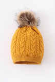 Mustard cable knit pom pom beanie hat baby toddler adult - Aaria Tees Aaria Tees