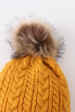 Mustard cable knit pom pom beanie hat baby toddler adult - Aaria Tees Aaria Tees