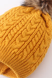 Mustard cable knit pom pom beanie hat baby toddler adult - Aaria Tees Aaria Tees