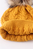 Mustard cable knit pom pom beanie hat baby toddler adult - Aaria Tees Aaria Tees