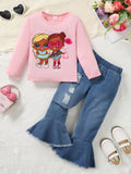 Children's Round Neck Graphic Top and Pants Set Aaria Tees