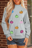 Gray Sequin Pumpkin Patch Mock Neck Baggy Sweatshirt Aaria Tees