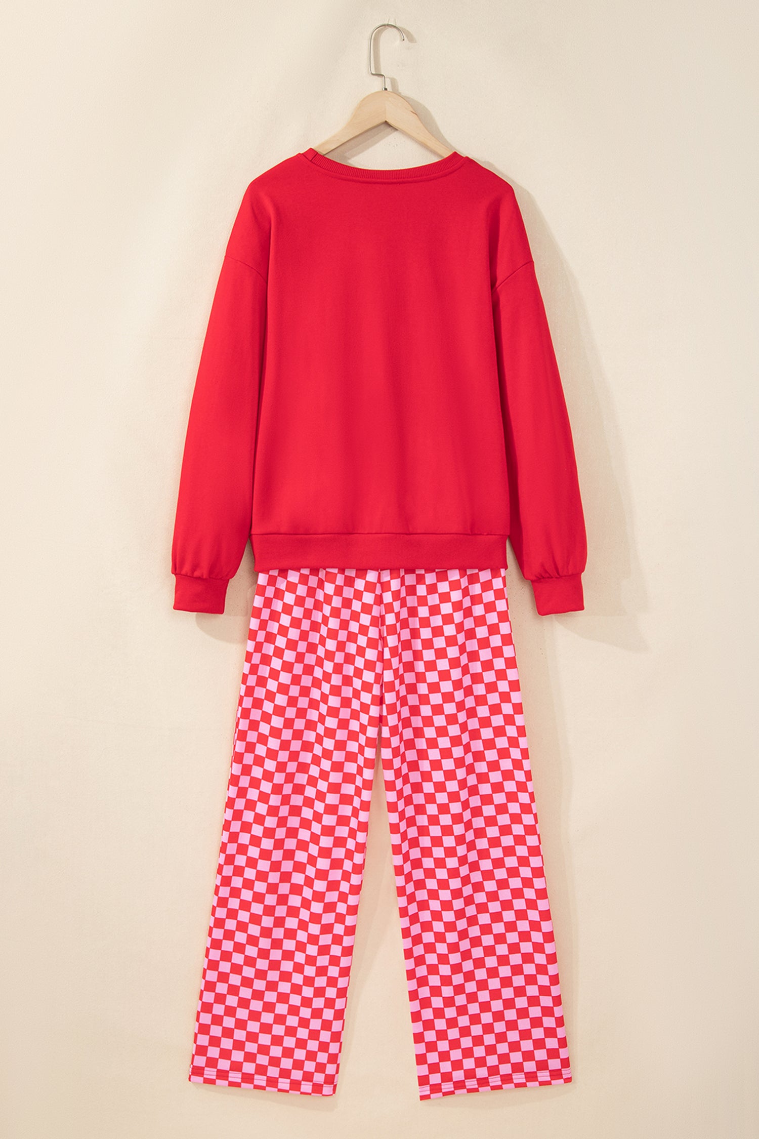 Red Christmas Slogan Graphic Plaid Contrast Two-piece Pant Set - Aaria Tees Aaria Tees