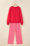 Red Christmas Slogan Graphic Plaid Contrast Two-piece Pant Set - Aaria Tees Aaria Tees