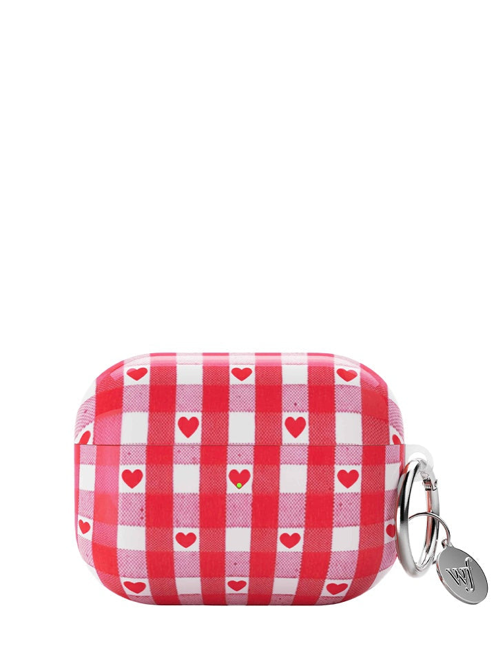 Red Gingham Hearts AirPods - Aaria Tees