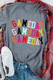 Gray Colorful GAME DAY Graphic Crew T Shirt Aaria Tees