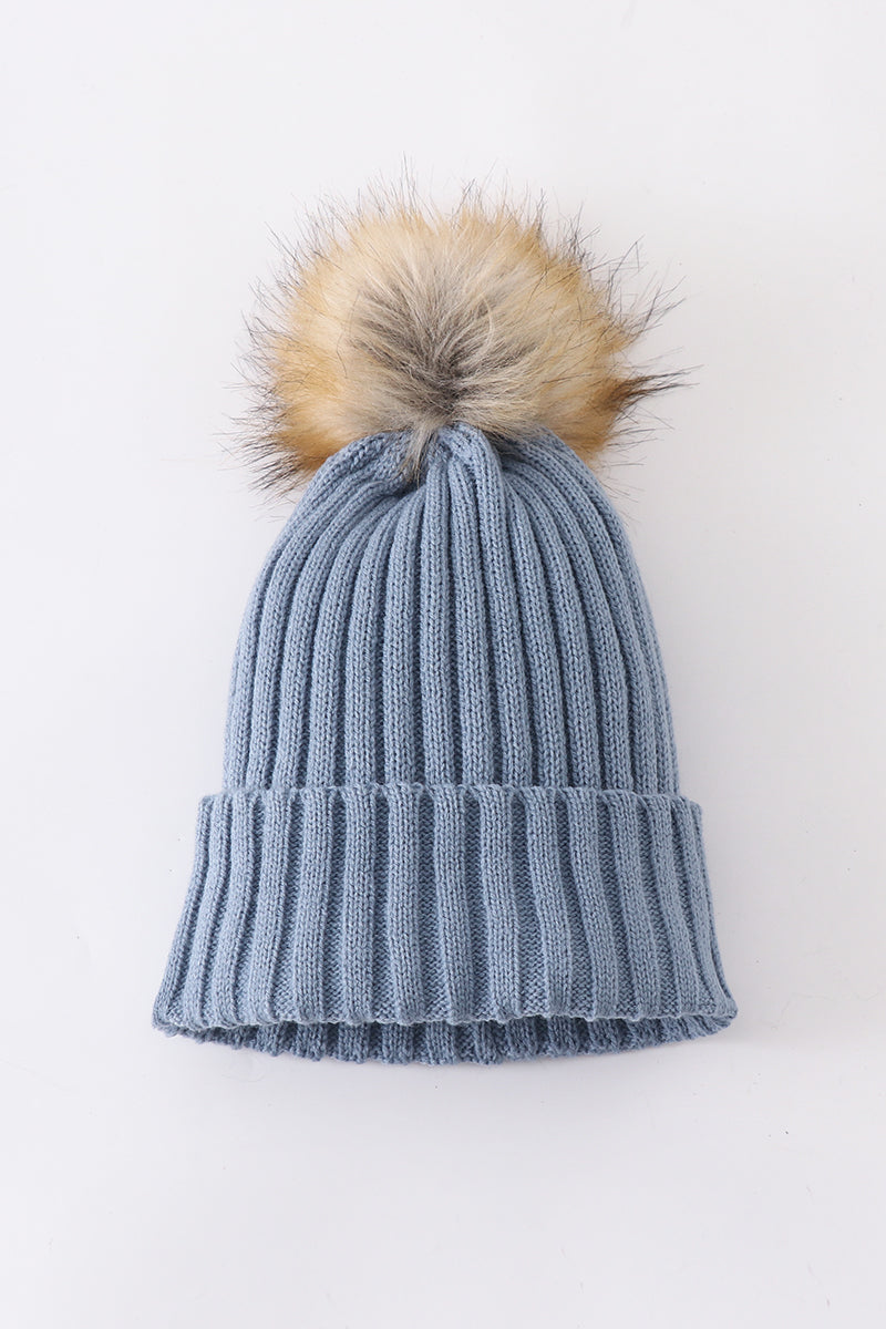 Slate knit pom pom beanie hat baby toddler adult - Aaria Tees Aaria Tees