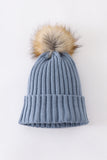 Slate knit pom pom beanie hat baby toddler adult - Aaria Tees Aaria Tees