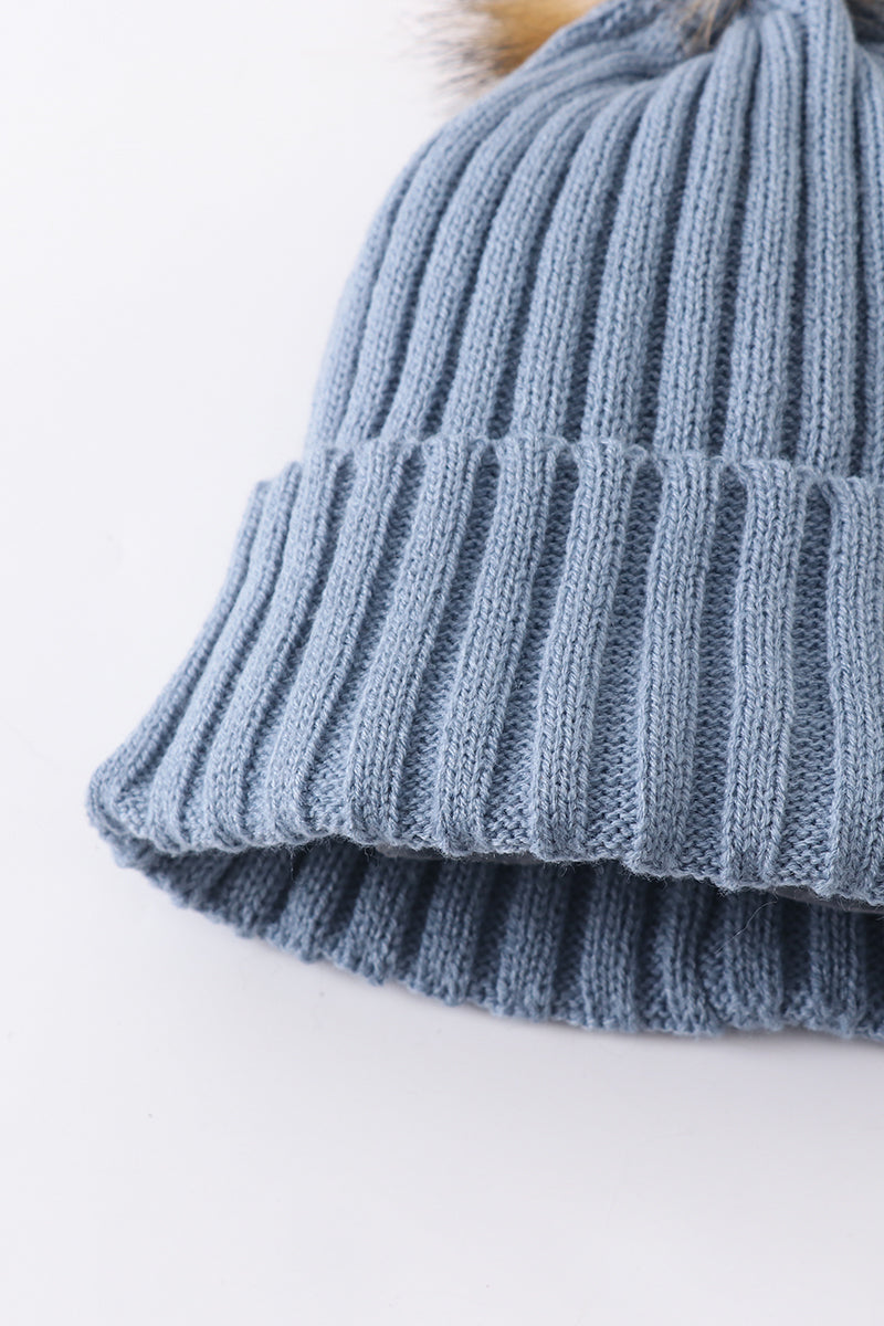Slate knit pom pom beanie hat baby toddler adult - Aaria Tees Aaria Tees