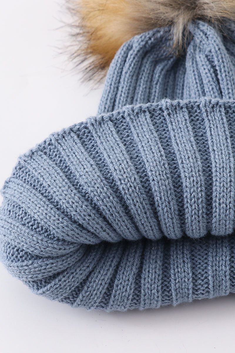 Slate knit pom pom beanie hat baby toddler adult - Aaria Tees Aaria Tees
