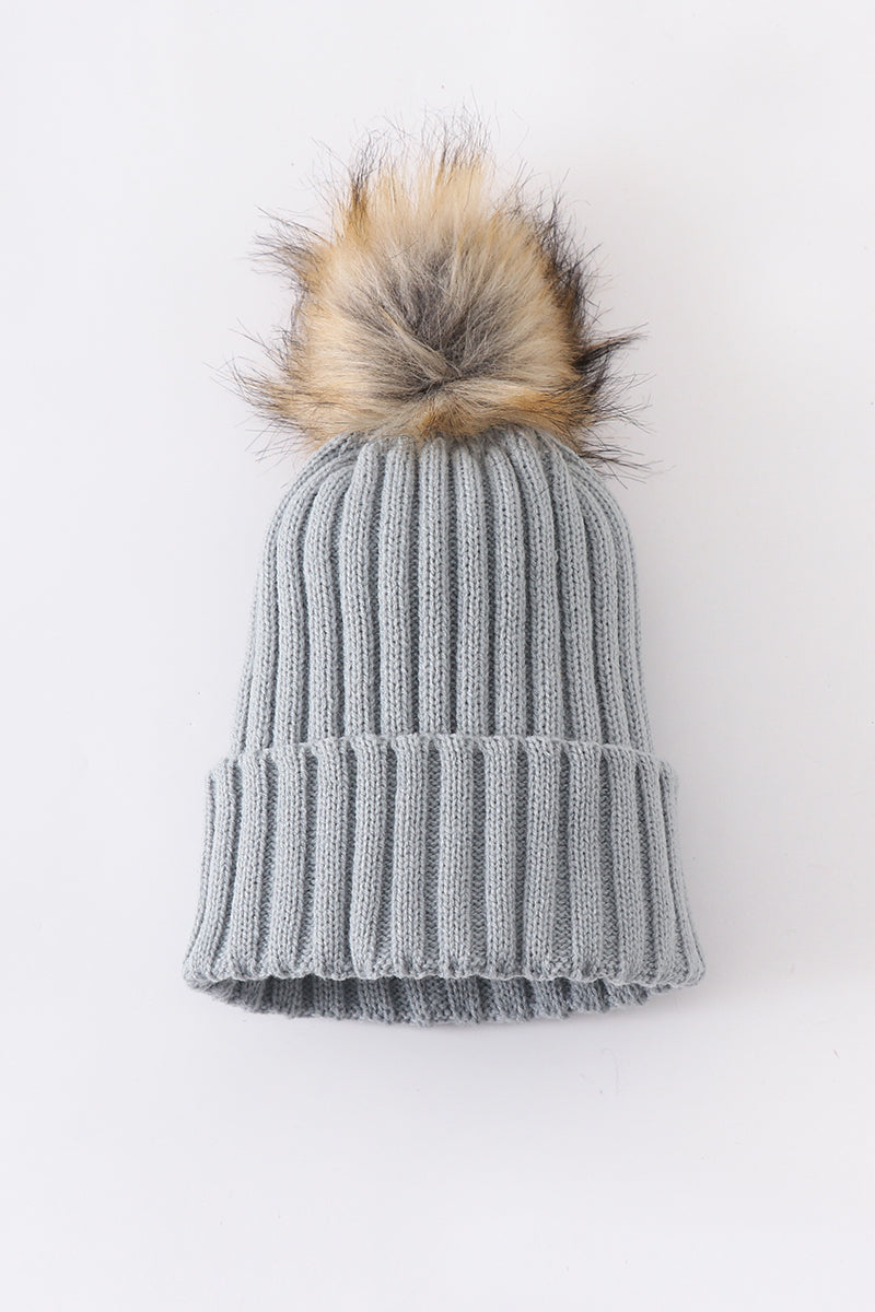 Sage knit pom pom beanie hat baby toddler adult - Aaria Tees Aaria Tees