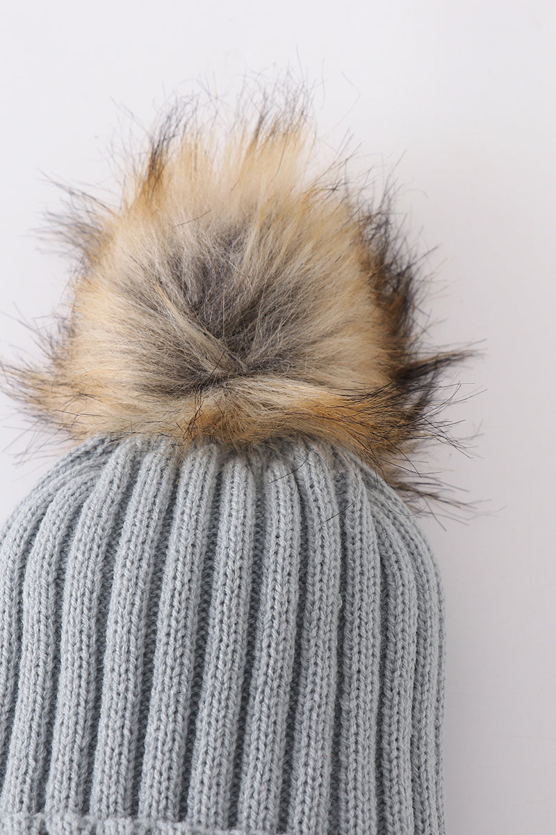 Sage knit pom pom beanie hat baby toddler adult - Aaria Tees Aaria Tees