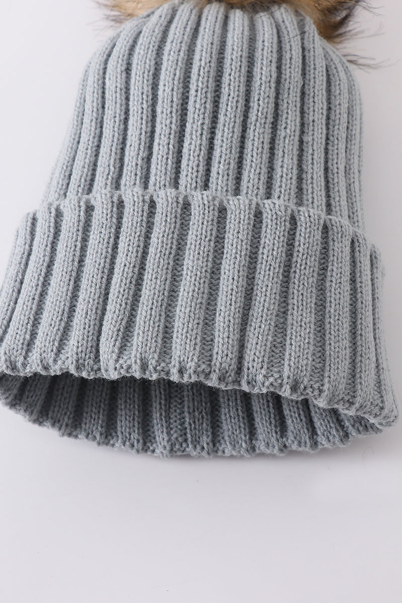 Sage knit pom pom beanie hat baby toddler adult - Aaria Tees Aaria Tees