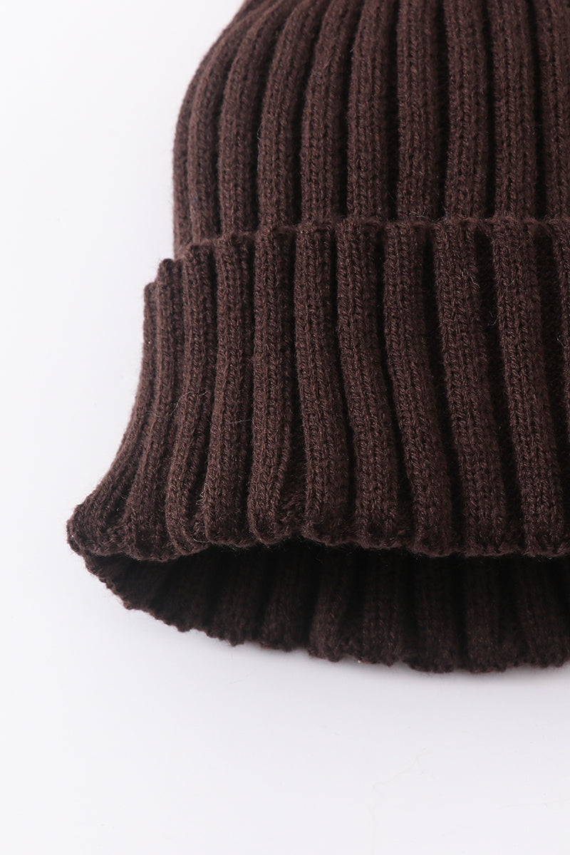 Brown knit pom pom beanie hat baby toddler adult - Aaria Tees Aaria Tees