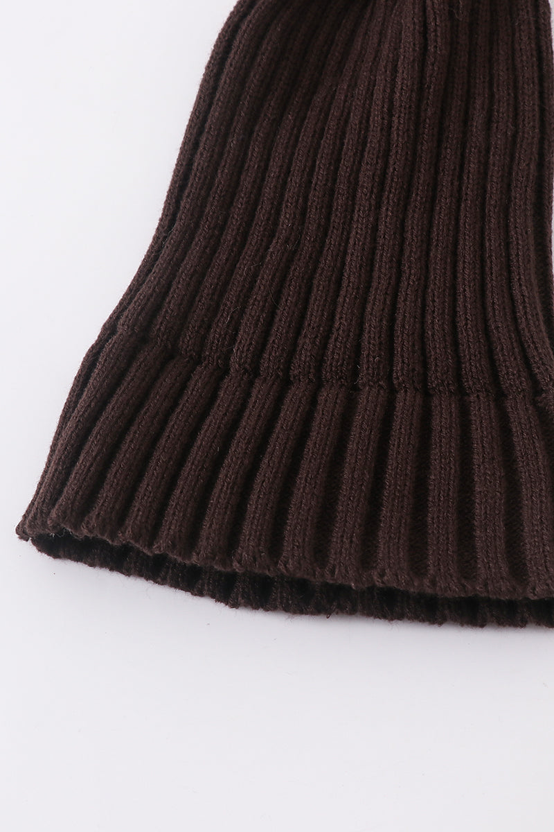 Brown knit pom pom beanie hat baby toddler adult - Aaria Tees Aaria Tees