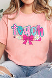 Pink Preppy Retro Checkered Coquette Teach Graphic T-Shirt - Aaria Tees Aaria Tees