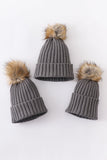 Grey knit pom pom beanie hat baby toddler adult - Aaria Tees Aaria Tees