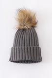 Grey knit pom pom beanie hat baby toddler adult - Aaria Tees Aaria Tees