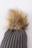Grey knit pom pom beanie hat baby toddler adult - Aaria Tees Aaria Tees