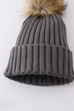 Grey knit pom pom beanie hat baby toddler adult - Aaria Tees Aaria Tees