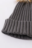 Grey knit pom pom beanie hat baby toddler adult - Aaria Tees Aaria Tees