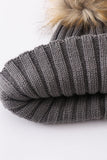 Grey knit pom pom beanie hat baby toddler adult - Aaria Tees Aaria Tees