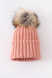 Coral Pink knit pom pom beanie hat baby toddler adult - Aaria Tees Aaria Tees