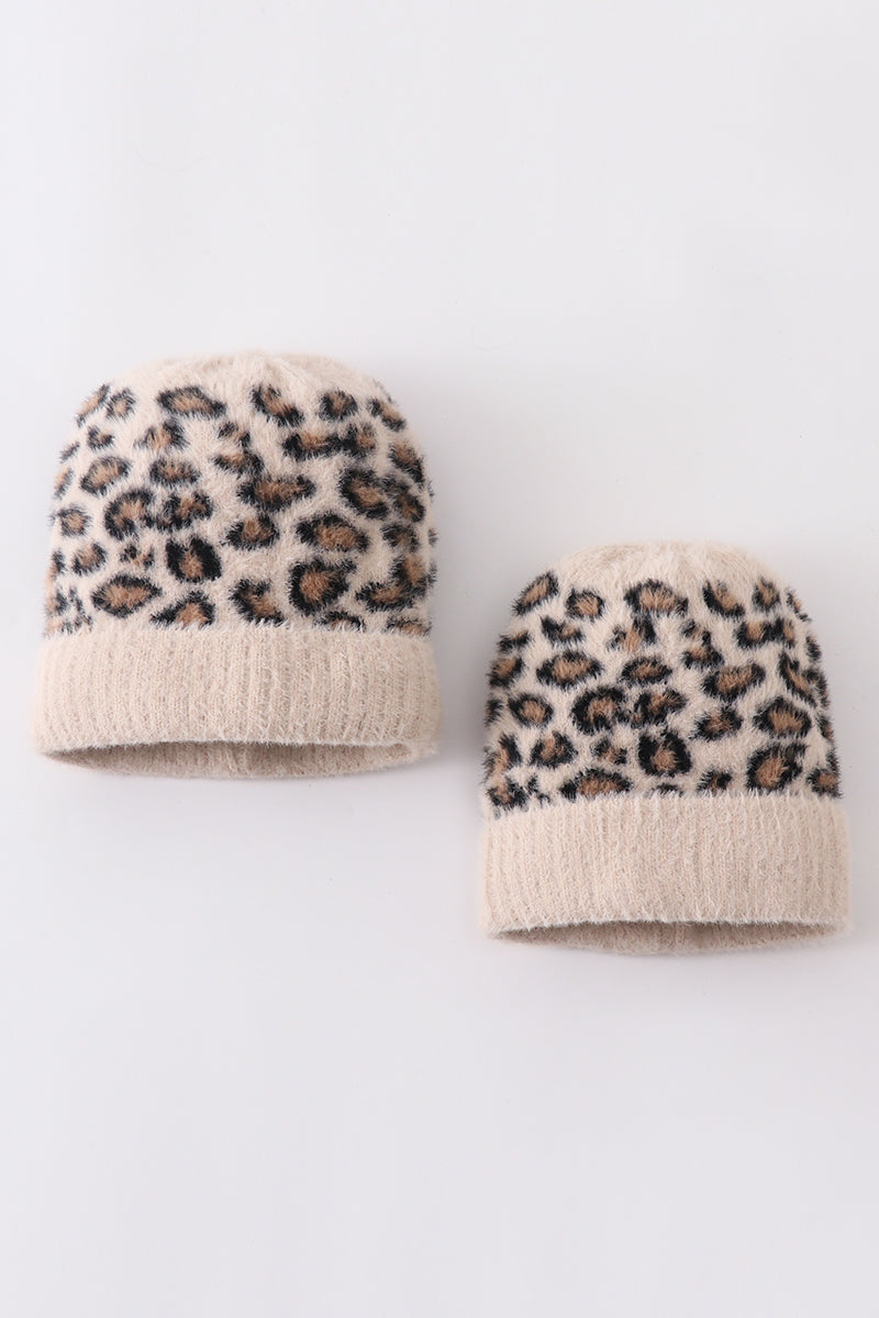Beige leopard beanie hat toddler adult - Aaria Tees Aaria Tees