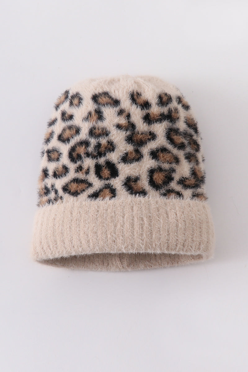 Beige leopard beanie hat toddler adult - Aaria Tees Aaria Tees