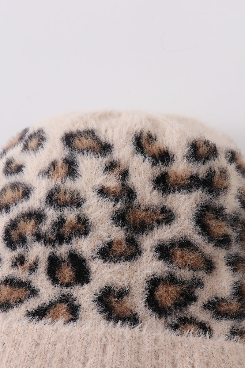 Beige leopard beanie hat toddler adult - Aaria Tees Aaria Tees