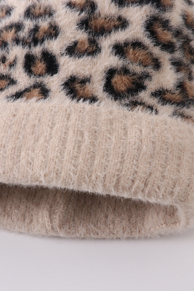 Beige leopard beanie hat toddler adult - Aaria Tees Aaria Tees