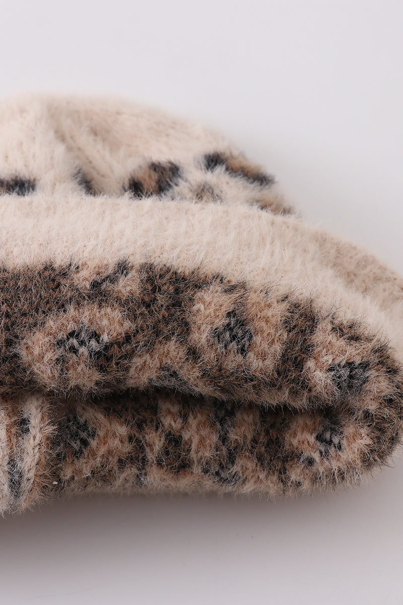 Beige leopard beanie hat toddler adult - Aaria Tees Aaria Tees