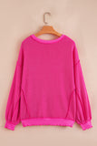 Strawberry Pink Twisted Ribbed Texture Merry Christmas Sequin Letter Graphic Top Aaria Tees