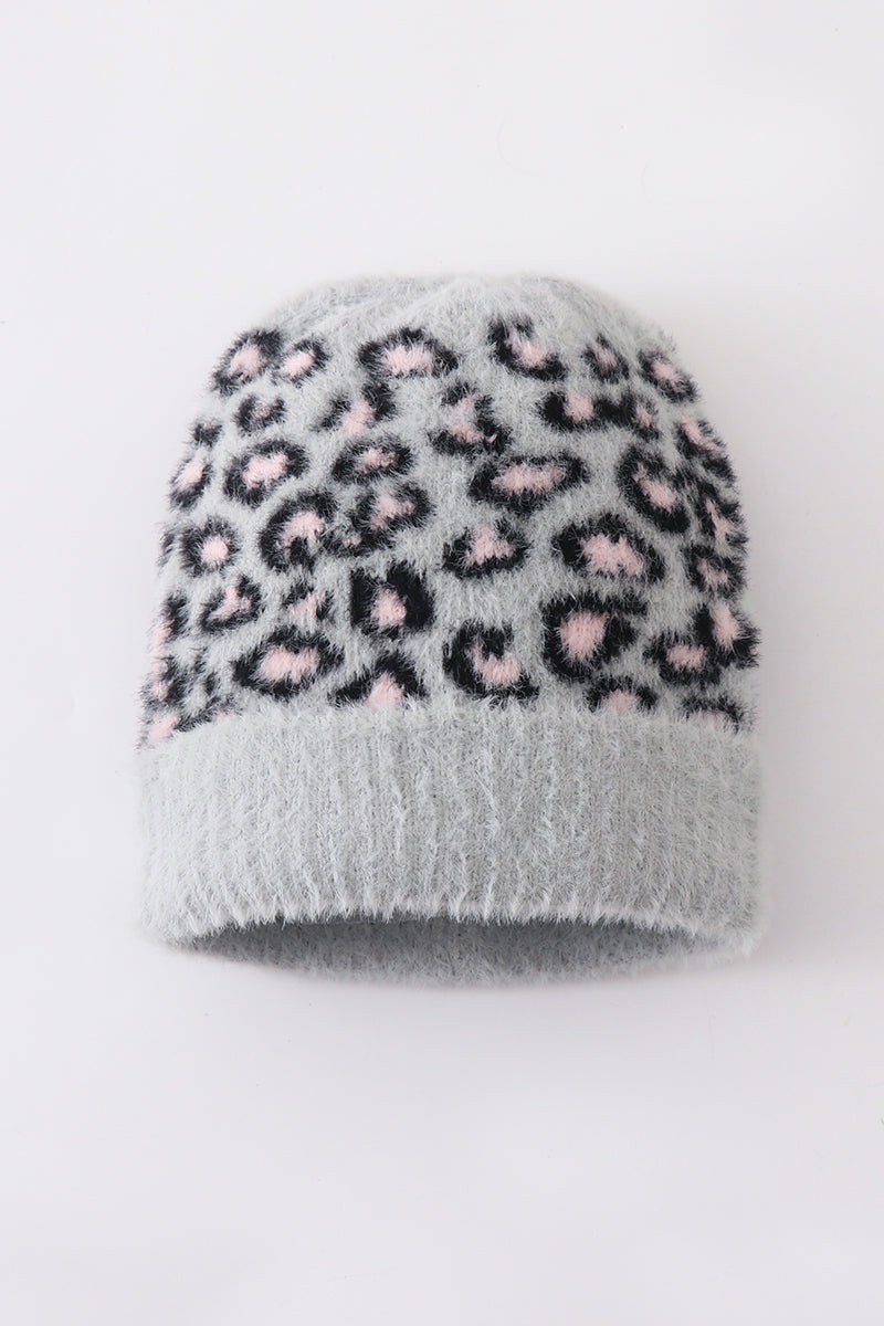 Grey leopard beanie hat toddler adult - Aaria Tees Aaria Tees