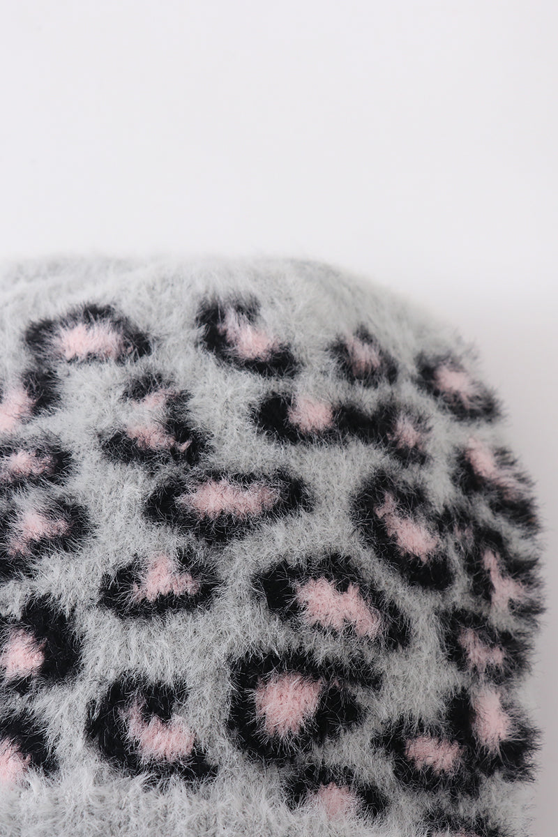 Grey leopard beanie hat toddler adult - Aaria Tees Aaria Tees