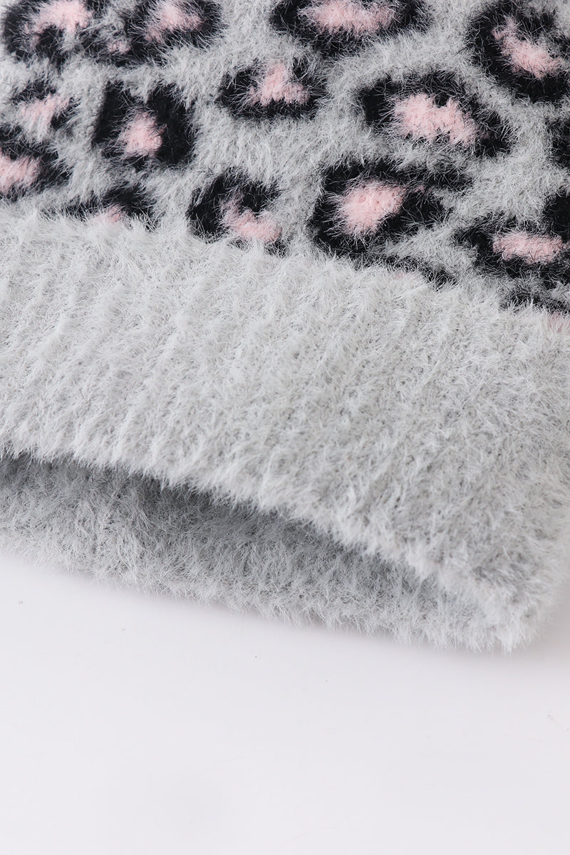 Grey leopard beanie hat toddler adult - Aaria Tees Aaria Tees
