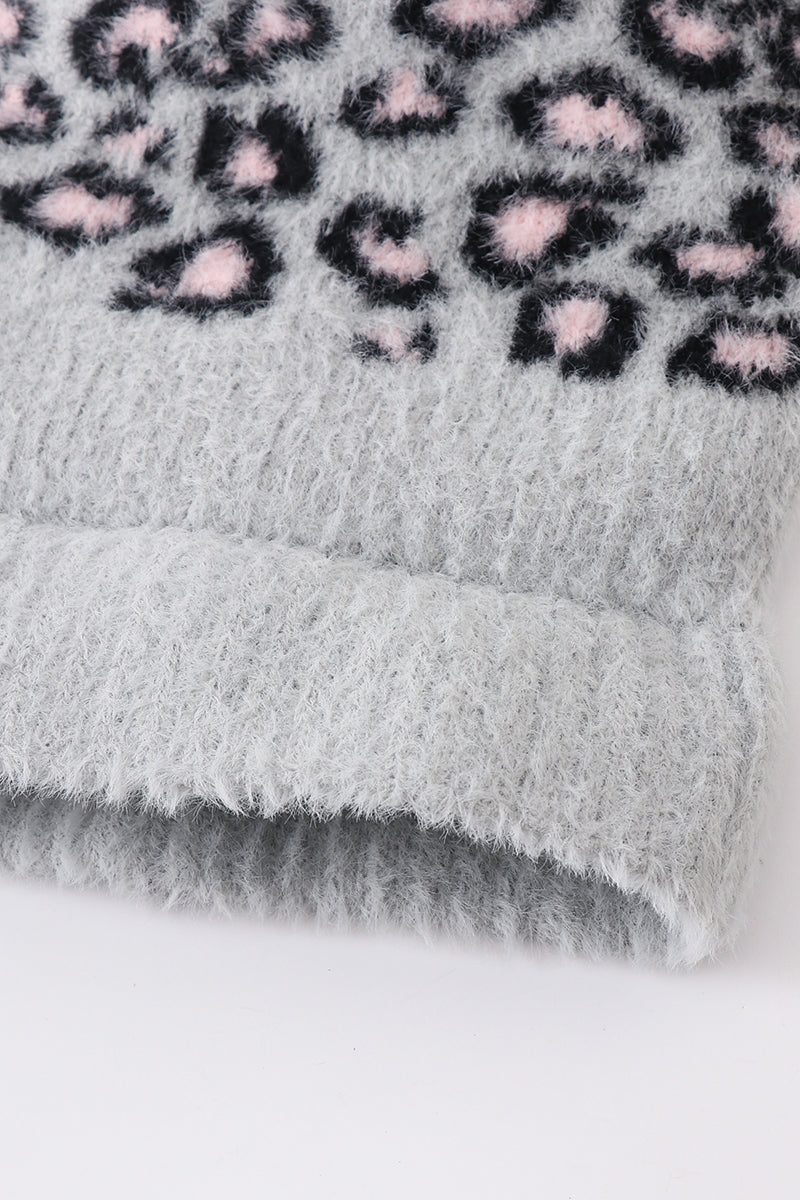 Grey leopard beanie hat toddler adult - Aaria Tees Aaria Tees