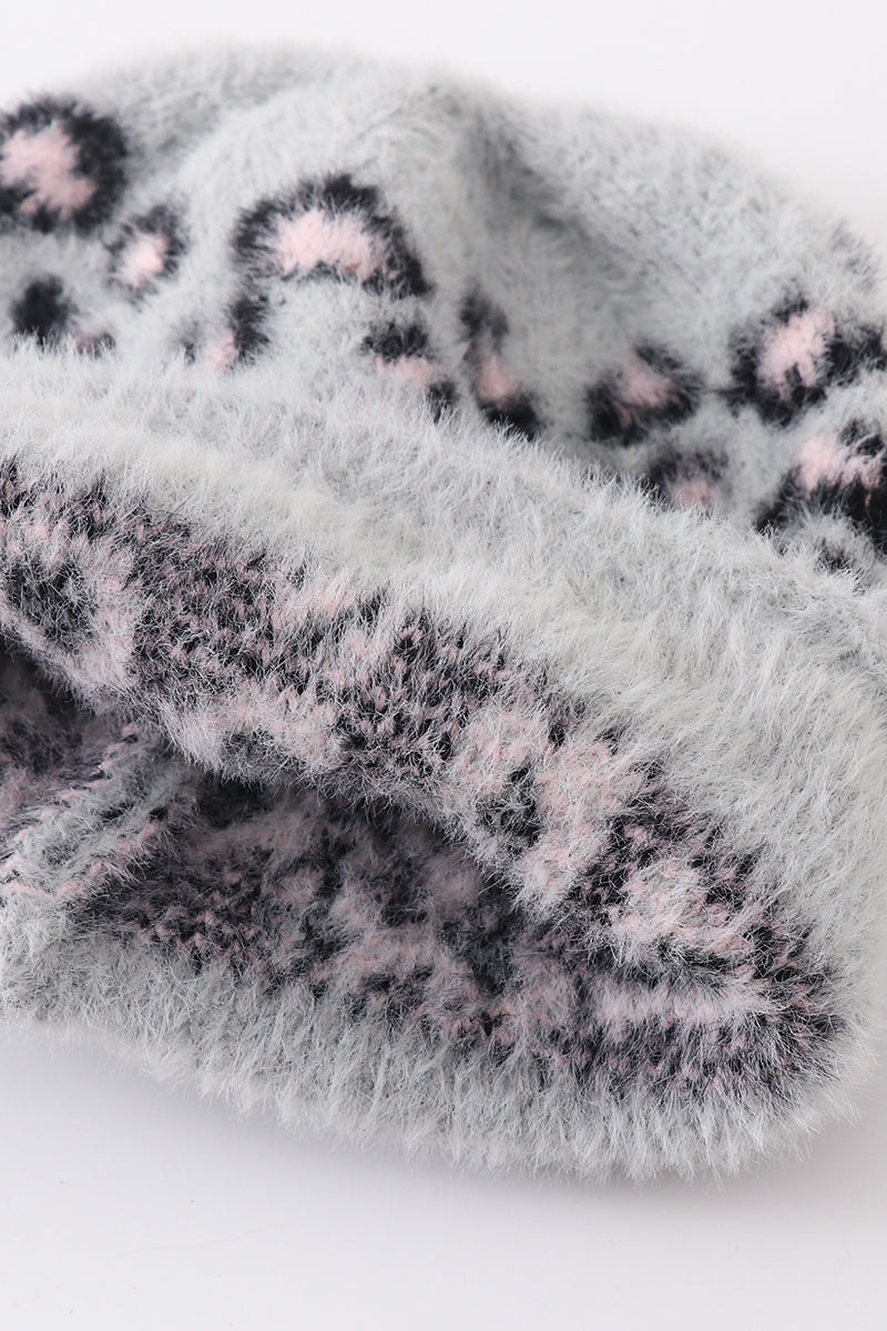 Grey leopard beanie hat toddler adult - Aaria Tees Aaria Tees